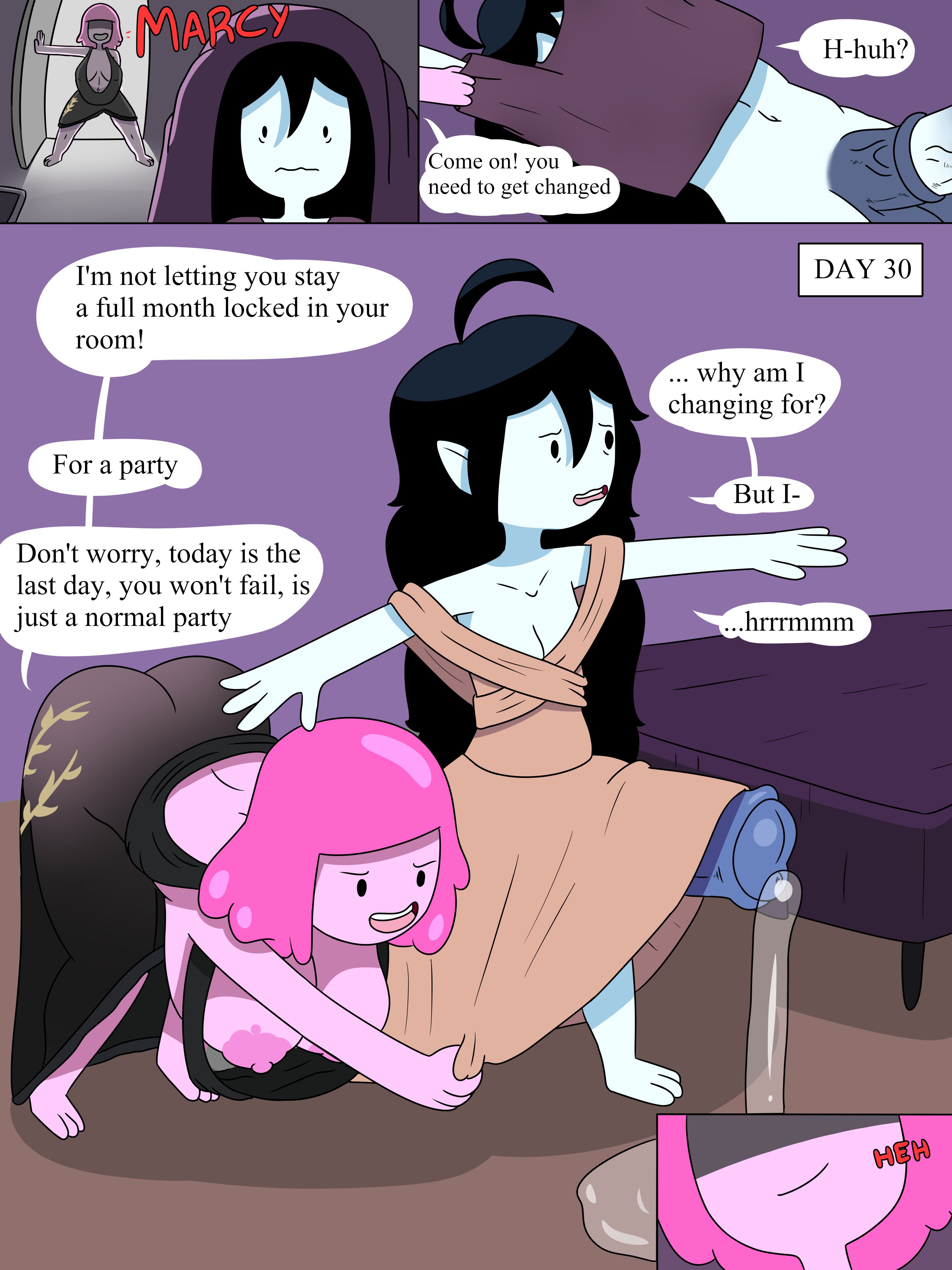 1futa, 1girls, 2024, adventure time, animal genitalia, animal penis, ass, big breasts, black hair, breasts, cartoon network, clothed, clothed female, clothing, dialogue, english text, erection, erection under clothes, excessive precum, female, futanari, grey body, horse penis, horsecock, huge cock, intersex, long hair, looking at viewer, marceline, marceline abadeer, medium breasts, nipples, nirbeaverlord, nirstormlord, no nut november, open mouth, penis, pink body, pink hair, pink skin, precum, princess bubblegum, smile, speech bubble, text, vampire, vampire girl, vein, veins, veiny, veiny penis