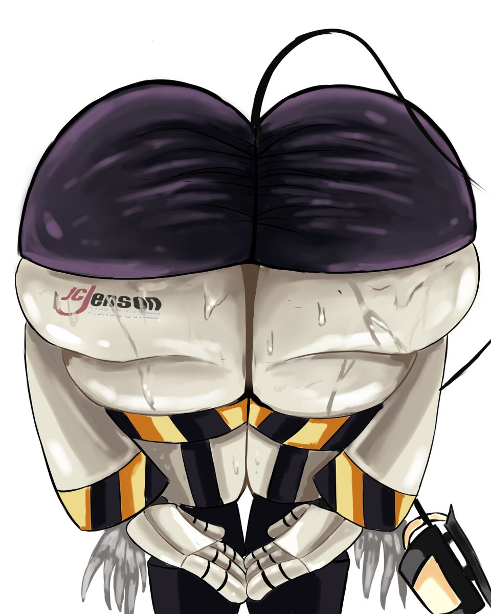 1girls, ass, ass focus, bending over, big ass, black clothing, female focus, female only, grey hair, j (murder drones), murder drones, praise da booty (meme), showing ass, solo, solo female, solo focus, tail, thisnotwiga, white background