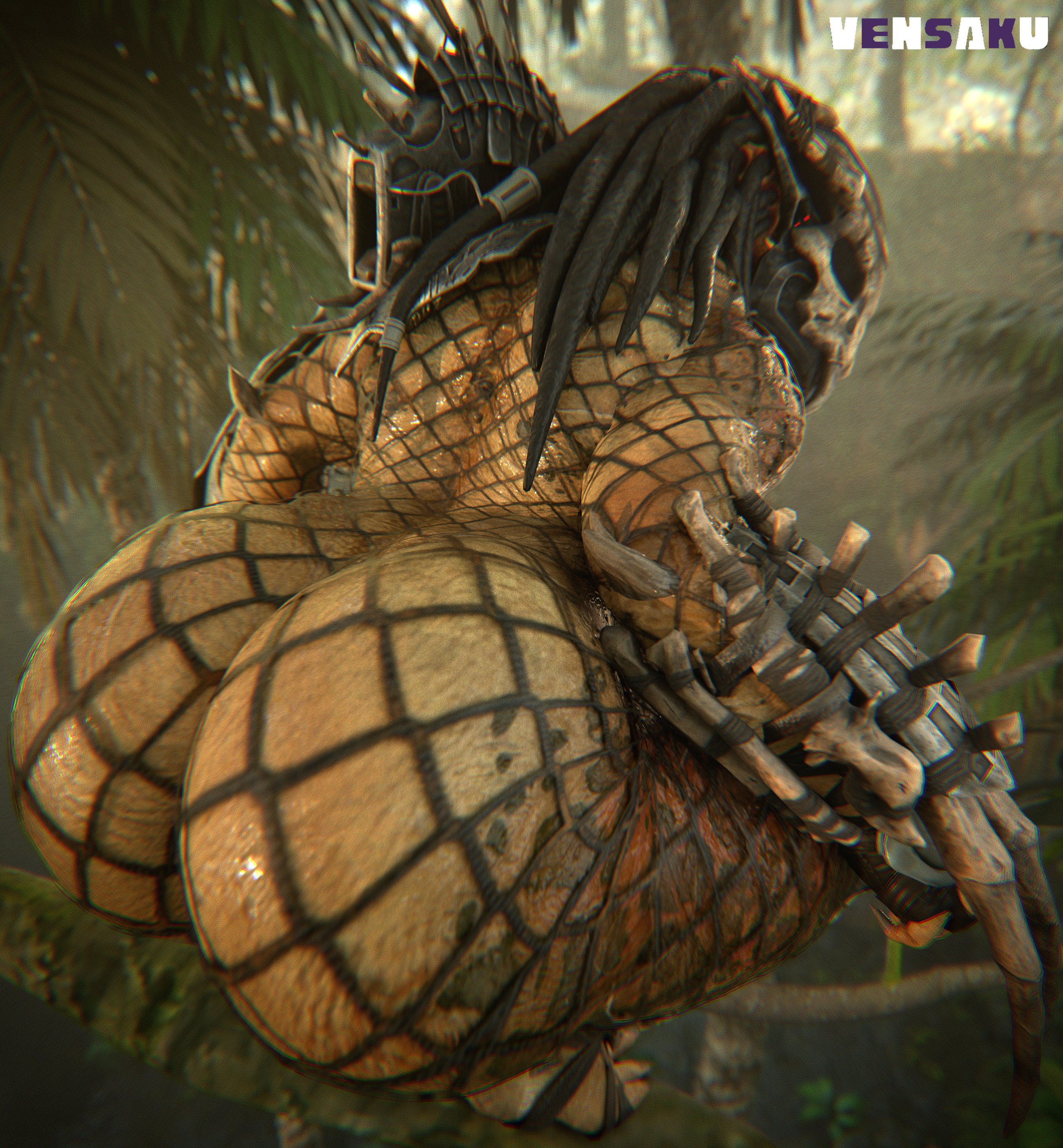 1girls, 3d, alien girl, big ass, dat ass, female yautja, fishnets, huge ass, mask, pointless clothing, predator (franchise), solo, squatting, tactical nudity, vensaku, yautja