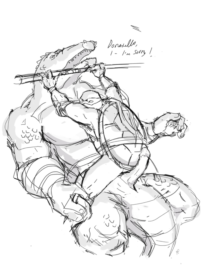 after_sex alligator anthro donatello duo erection ink interspecies leatherhead line_art lineart male penis reptile ruran scalie sketch teenage_mutant_ninja_turtles turtle yaoi