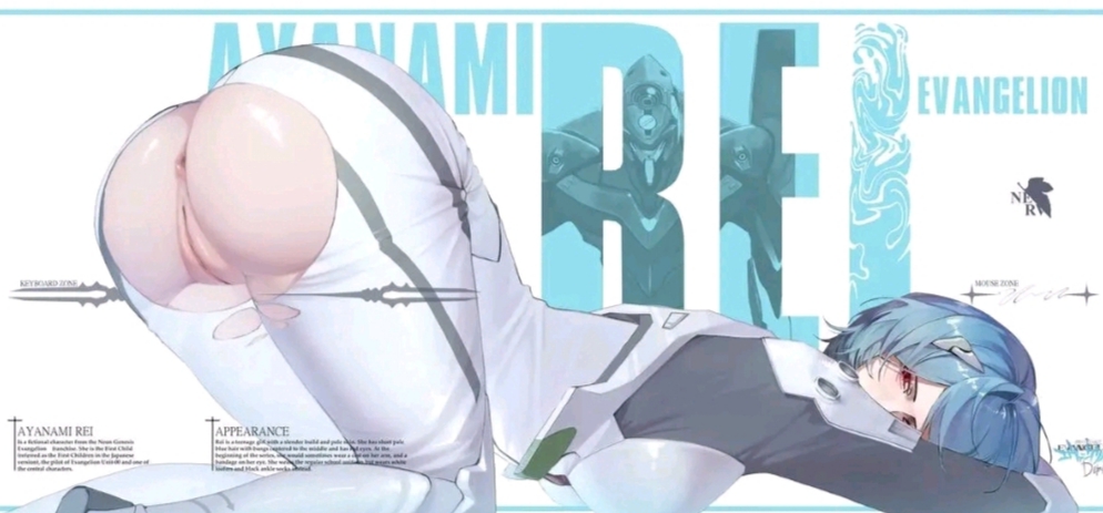 anonymous artist, ayanami rei, blue hair, breast press, neon genesis evangelion, red eyes, rei ayanami, ripped clothing, source request, white clothing