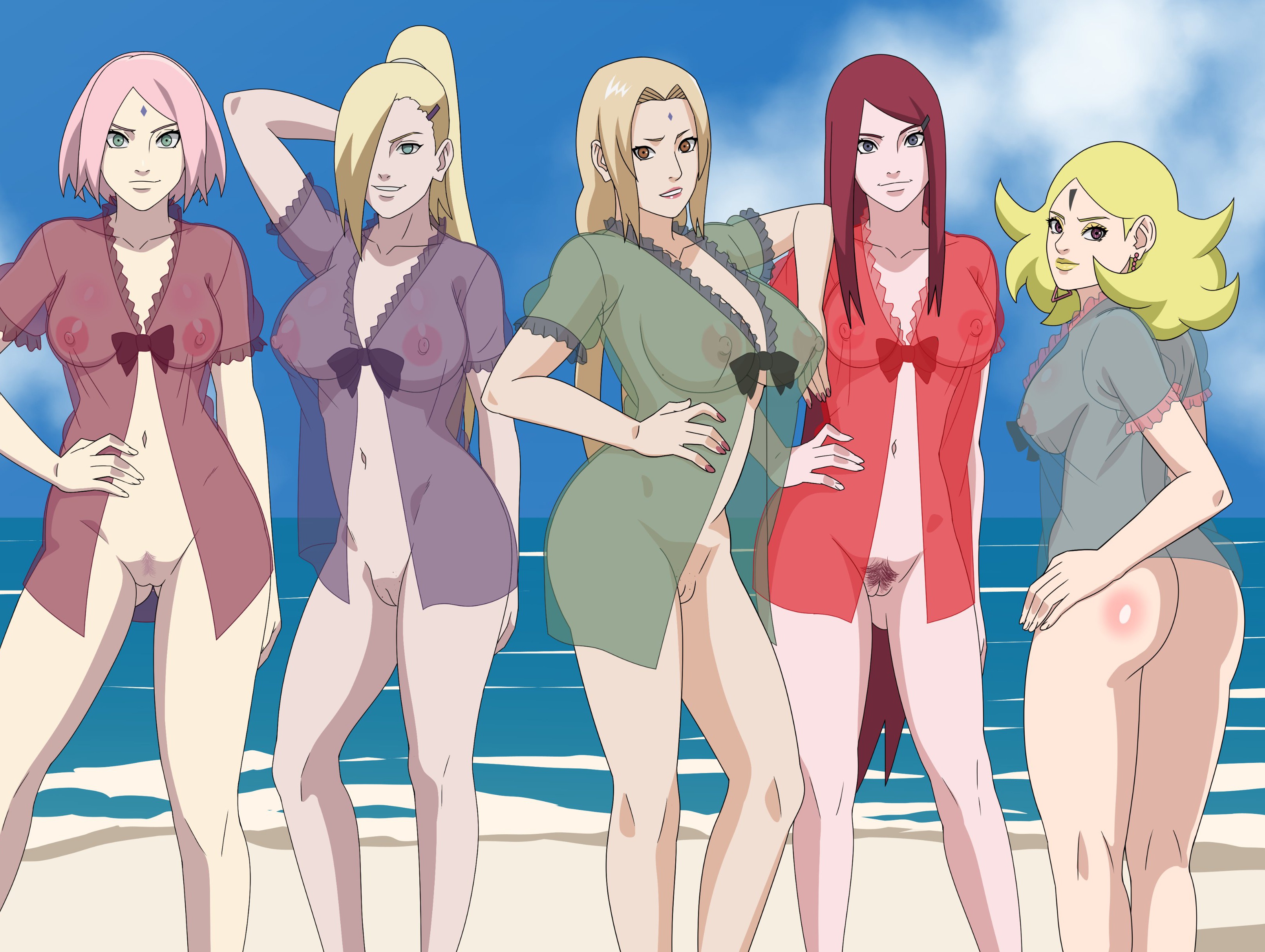 2d, 2d (artwork), 5girls, babydoll, beach, big breasts, bikini, blonde hair, blush, bob cut, boruto: naruto next generations, breasts, cleavage, delta (boruto), facial mark, female, forehead mark, front view, green eyes, ino yamanaka, light skin, light-skinned female, lingerie, long hair, looking at viewer, mature, mature female, midriff, milf, multiple girls, naruto (series), naruto shippuden, ninrubio, open mouth, open smile, oppai, paipan, pale skin, pale-skinned female, petite, petite body, pink hair, pinup, red hair, sakura haruno, seaside, see-through, see-through babydoll, see-through clothing, selfie, shoulder length hair, smile, solo, solo focus, take your pick, teacher and student, time paradox, tsunade, upper body, uzumaki kushina
