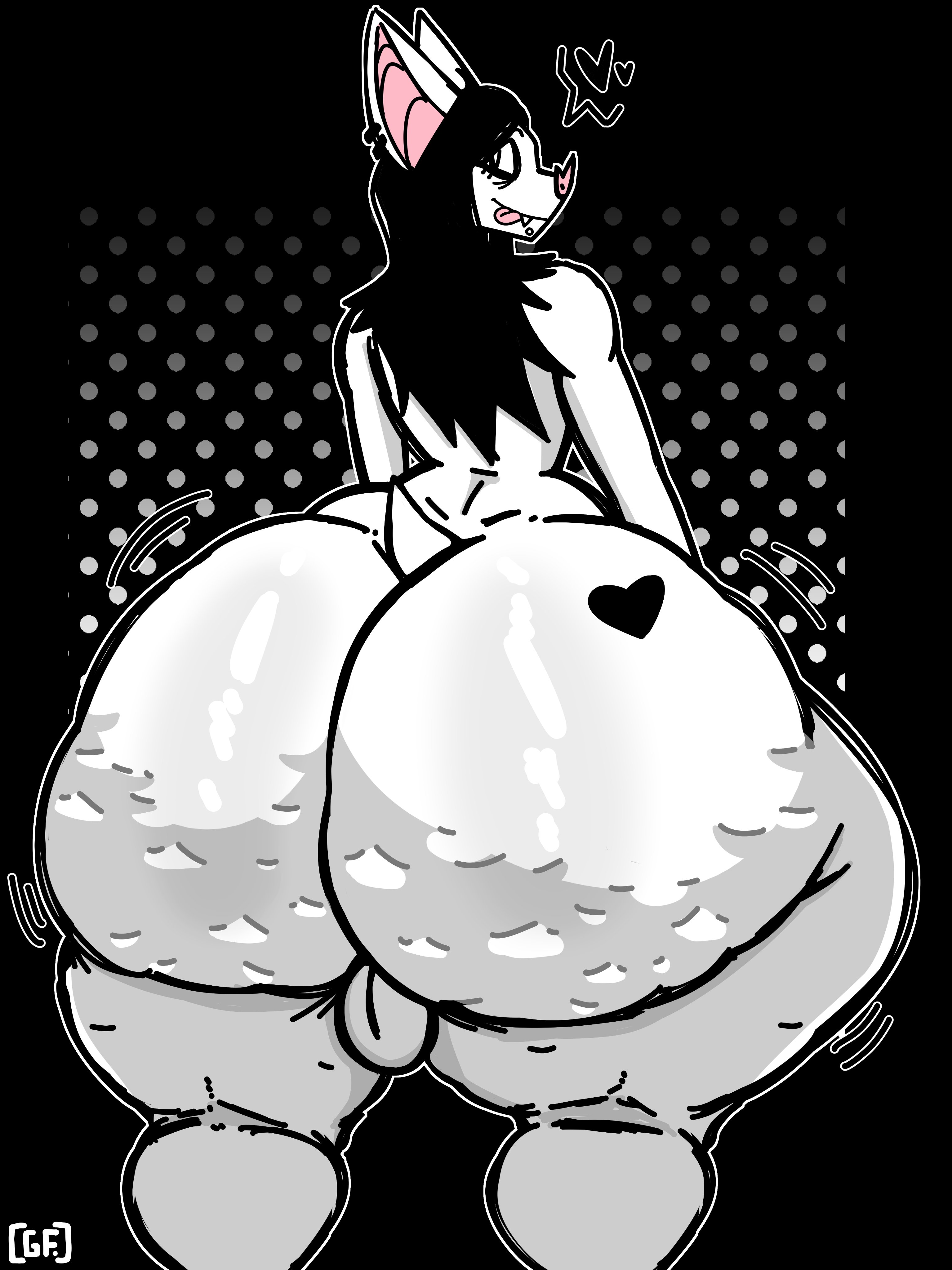 1boy, anthro, ass, ass bigger than head, ass focus, backsack, balls, bat, behind view, big ass, big butt, black hair, bubble butt, cellulite, chiropteran, curvaceous, curvy, curvy figure, ear piercing, femboy, furry, ghostfuckrr, girly, heart, huge ass, hyper ass, joan (ghostfuckrr), long hair, looking back, male, male only, nude, piercing, piercings, solo, solo male, thick thighs, tongue, tongue out, voluptuous, voluptuous male, wide hips