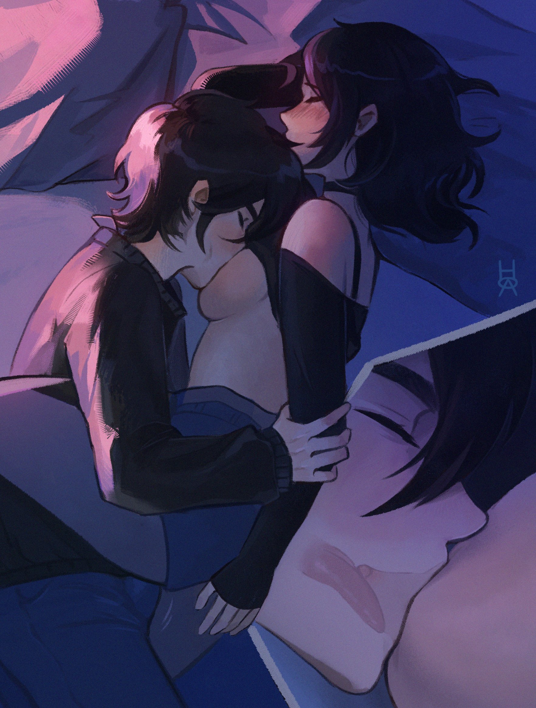 1boy, 1girls, 2d, andrew graves, ashley graves, bed, black hair, blush, breasts, brother and sister, closed eyes, cute, female, incest, licking nipples, lying on bed, lying on side, male, nipples, phuonghoa198, romantic, shirt lift, siblings, straight, sucking nipples, tender, the coffin of andy and leyley, tongue, x-ray