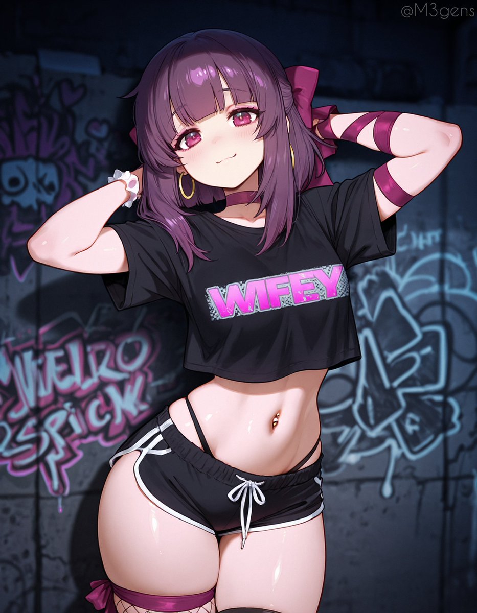 1girls, ai generated, cameltoe, fallen shadow, imminent sex, indie virtual youtuber, light-skinned female, m3gens, outdoors, punk, punk girl, purple eyes, purple hair, shondo (fallen shadow), short hair, thong, virtual youtuber, vtuber