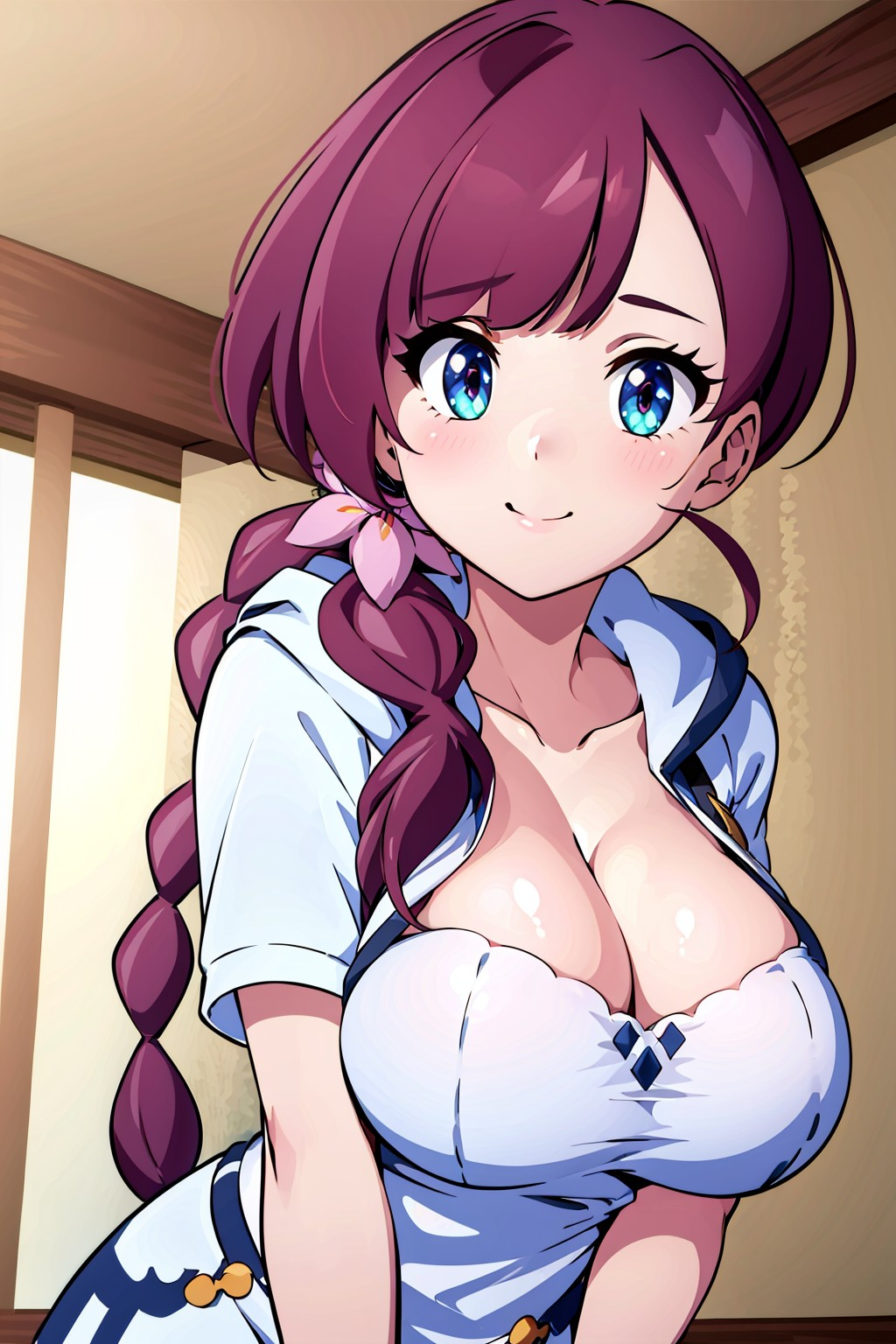 1girls ai_generated big_breasts braid braided_hair breasts chloe_(pokemon) cleavage cleavage_cutout female large_breasts light-skinned_female light_skin pokemon pokemon_journeys ryuzam short_skirt single_braid skirt solo solo_female