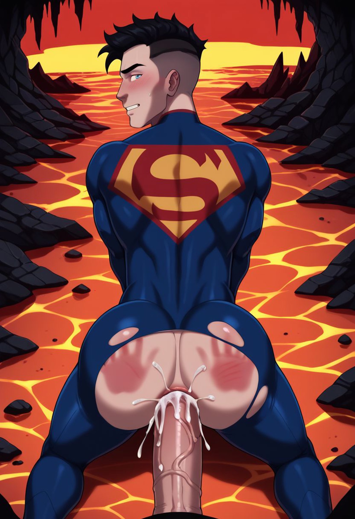 2boys ai_generated anal cum cum_in_ass dc dc_comics dick dick_in_ass gay gay_sex male male_only multiple_boys one_boy penis spanked_ass spanked_butt superboy superboy_(conner_kent) twink unseen_character unseen_male young_justice