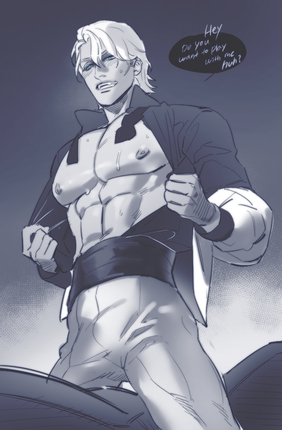 1boy bishonen dante dante_(devil_may_cry) devil_may_cry devil_may_cry_1 english_text formal handsome handsome_man monochrome muscular pecs pectorals pretty_boy