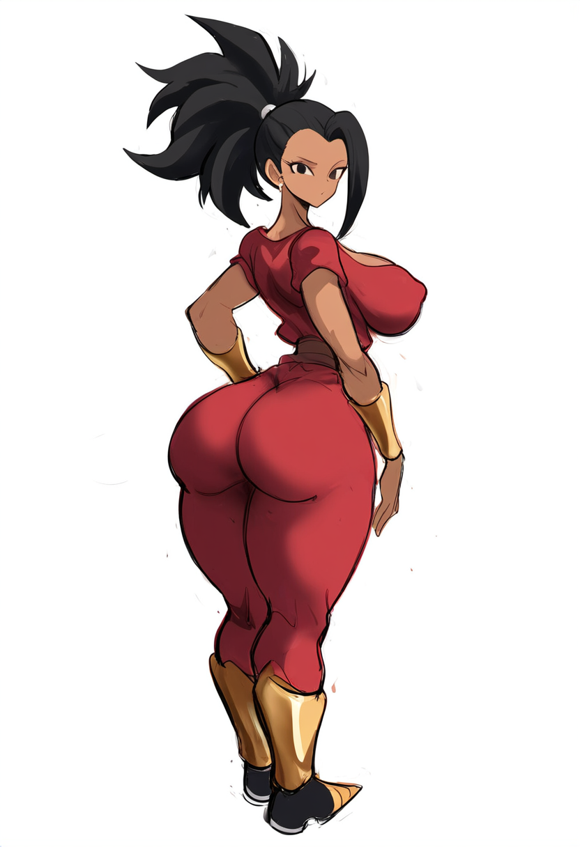 ai_generated alien alien_girl ass big_ass big_breasts dark_skin dragon_ball dragon_ball_super female female_focus full_body kale mullon novelai redesign saiyan simple_background solo universe_6/universe_7