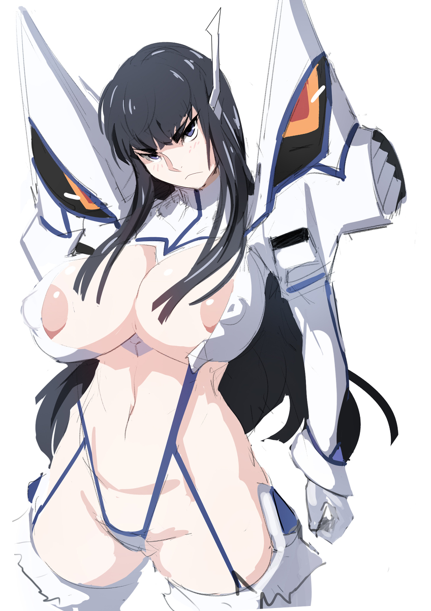 1girls angry areola_slip areolae black_hair blue_eyes blush breasts busty curvy erect_nipples ero_doll female hourglass_figure junketsu kill_la_kill kiryuuin_satsuki kunaboto large_breasts long_hair looking_at_viewer navel nipple_bulge pixiv_manga_sample solo thick_thighs voluptuous wide_hips