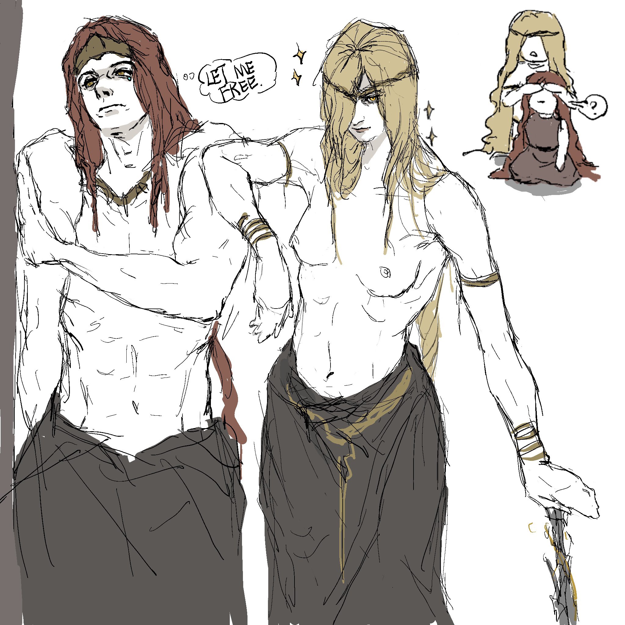 ?, 2boys, 2girls, areolae, big breasts, blonde hair, breasts, breasts out, brother and sister, chainciga, covering eyes, dual persona, elden ring, female, female focus, feminine male, fromsoftware, goddess, male, malenia blade of miquella, milf, miquella, mother and daughter, mother and son, navel, nipples, queen marika the eternal, radagon of the golden order, red hair, topless, topless female, twins, wholesome