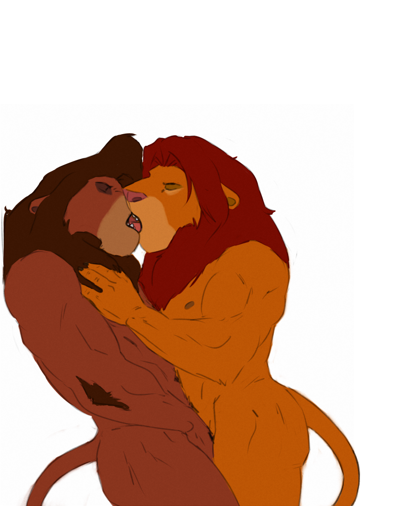 2015 2boys anthro anthrofied biceps bipedal brown_fur closed_eyes disney duo feline fur furry gay hand_on_chest kissing koutou kovu lion male male_only mammal mane multicolored_fur muscles nipples nude orange_fur pink_nose plain_background red_fur side_view simba standing teeth the_lion_king the_lion_king_ii:_simba's_pride tongue two_tone_fur yaoi