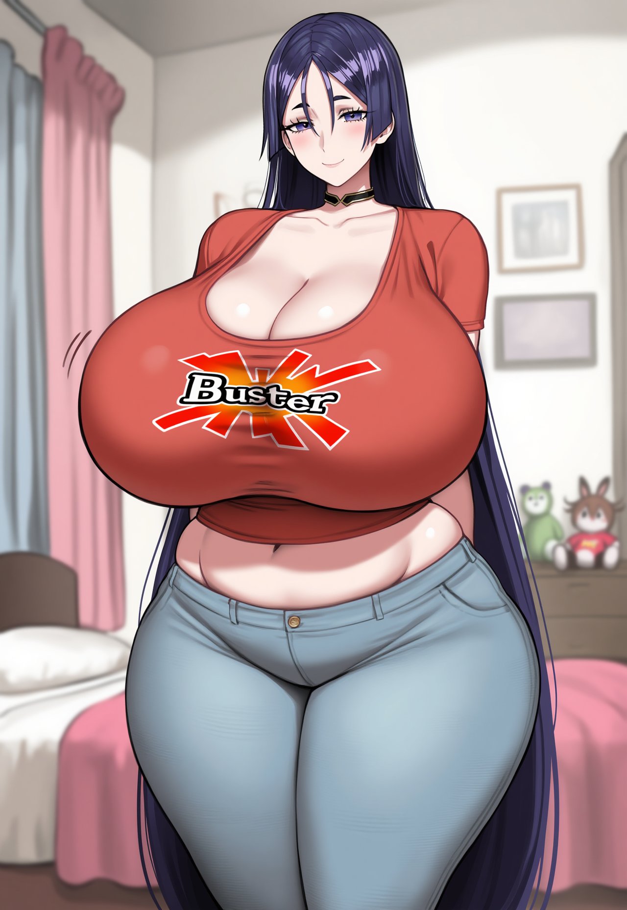 1girls, ai generated, arms behind back, breasts, choker, chubby, cleavage, fate (series), fate/grand order, female, female only, gigantic breasts, jpg, long hair, minamoto no raikou (fate), minamoto no raikou (fate/grand order), solo, solo female, tagme, twitter link, very long hair