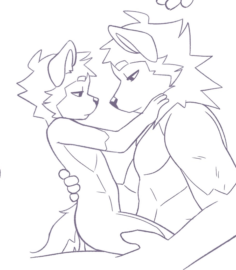 adult on young, black and white, cub, furry, gay, implied penetration, minishadefox, no humans, no visible genitalia, size difference, tagme