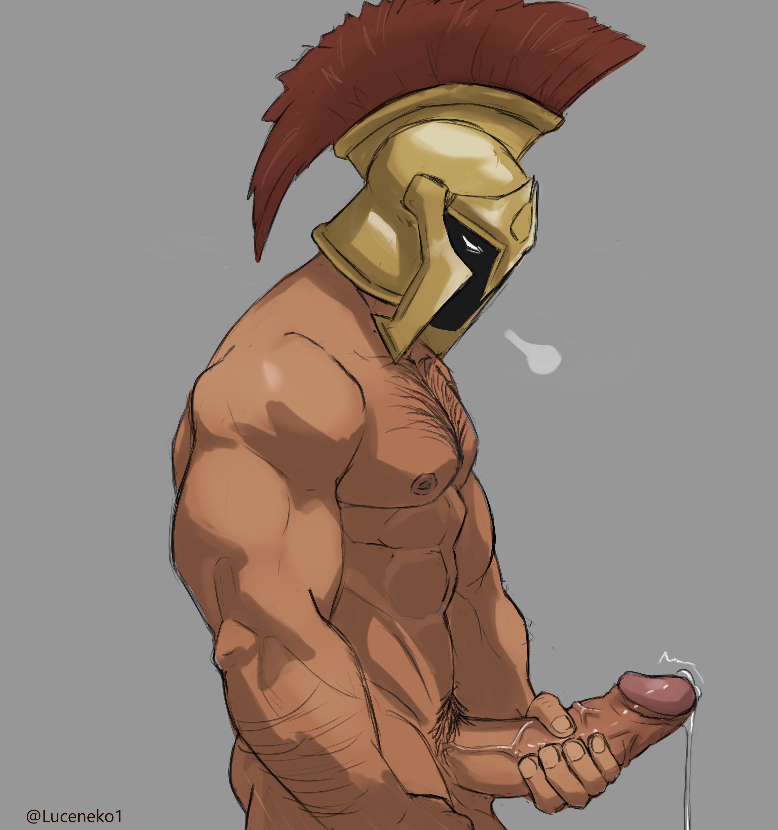 1boy, abs, balls, bara, biceps, big balls, big penis, cum, erection, gay, luceneko, male, male nipples, male only, masculine male, masturbation, muscular, muscular male, nipples, nude, pecs, penis, spartan, yaoi