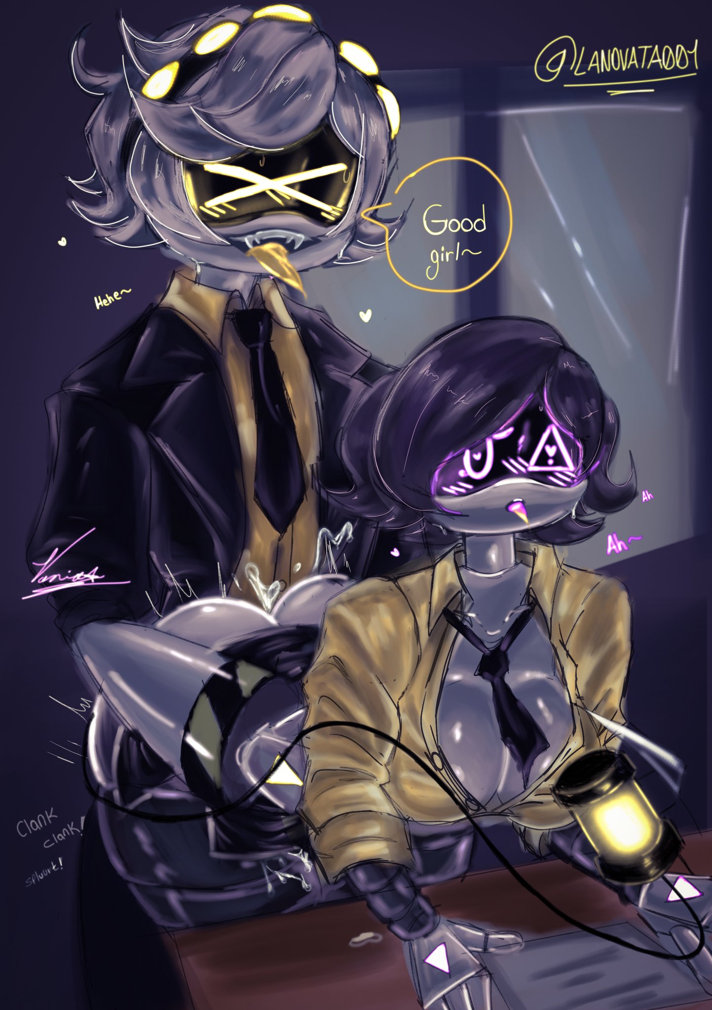 business attire, cum in pussy, disassembly drone, early j, female, genderswap, genderswap (ftm), glitch productions, j (murder drones), lanovata001, male, male/female, murder drones, pussy, robot, robot boy, robot girl, rule 63, uzi (murder drones), white body, worker drone, x eyes