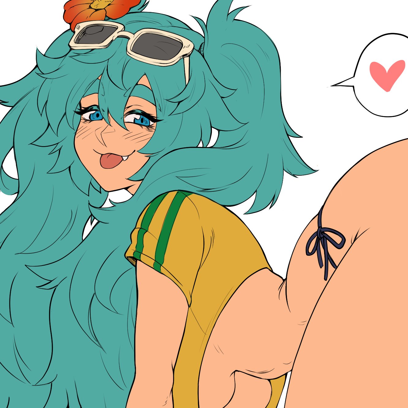 :3, :p, 1girl, 1girls, aqua eyes, aqua hair, ass, belly, big ass, big butt, big hair, bikini, bikini bottom only, blep, blue eyes, blue hair, blush, boobs, brazilian, brazilian female, brazilian miku, breasts, brown nipples, cute fang, earring, earrings, eyewear on head, fang, fangs, female, female only, flower, flower in hair, hair between eyes, hair flower, hair ornament, hatsune miku, heart, insouwu, inviting, inviting to fuck, inviting to sex, jeans, large breasts, latina, long hair, looking at viewer, massive ass, massive butt, nipples, no bra, offering, offering sex, offering to viewer, panties, ponytail, ponytails, pose, shirt, side-tie bikini, side-tie panties, simple background, smile, solo, spoken heart, sunglasses, sunglasses on head, swimsuit, tan body, tan skin, tanline, tanlines, thick hips, thick thighs, tongue, tongue out, twintails, underboob, very long hair, vocaloid, white background