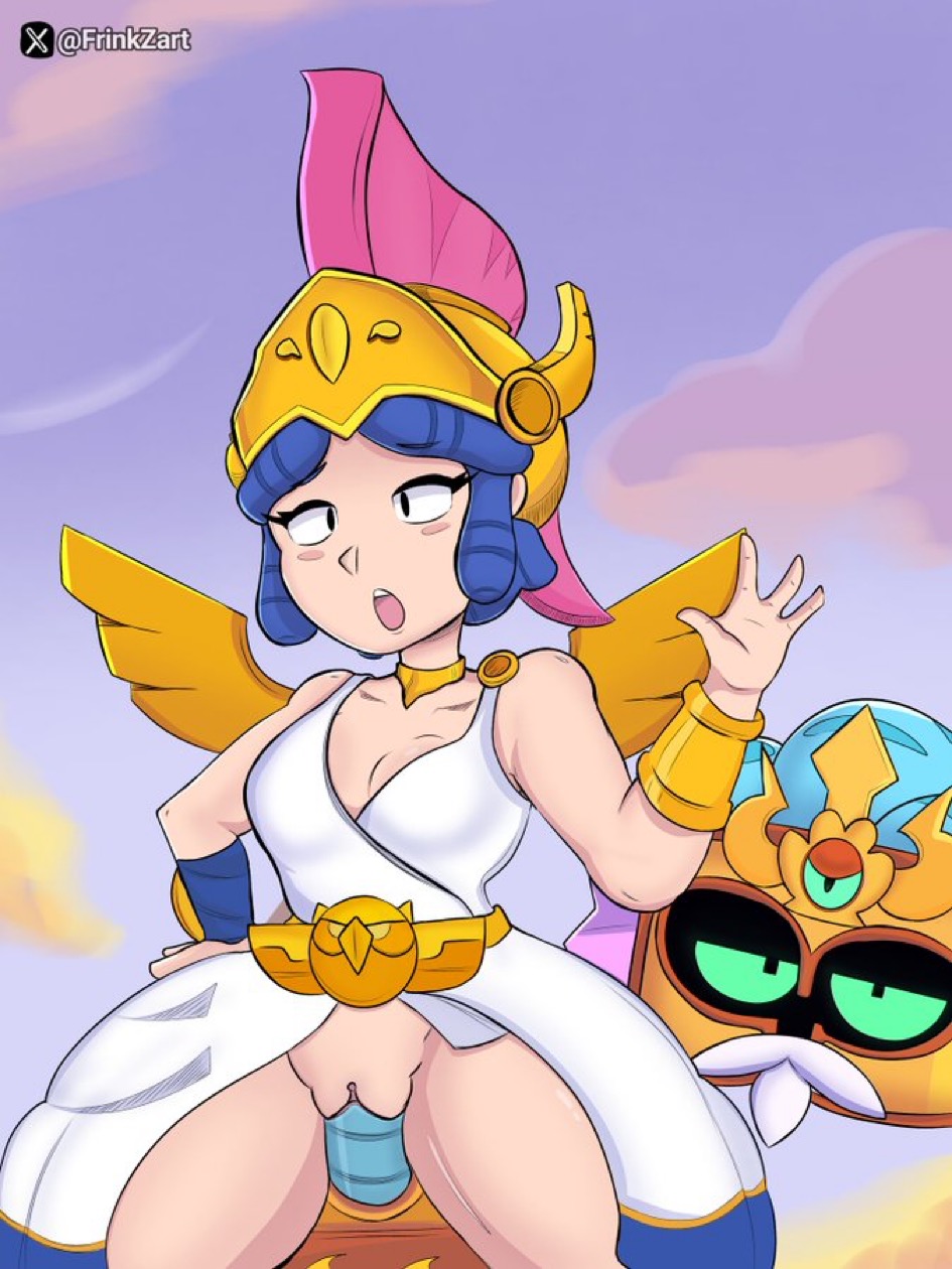 athena piper (brawl stars), brawl stars, clothed sex, cowgirl position, female, floating head, frinkzart, going commando, no panties, piper (brawl stars), r-t (brawl stars), robot on human, tagme, vaginal penetration