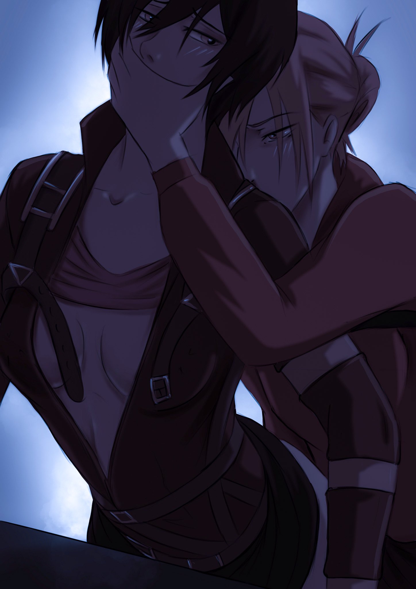 2girls, alternate version available, annie leonhardt, asian, asian female, athletic, athletic female, attack on titan, black hair, black-haired female, blond, blonde female, blonde hair, blonde-haired female, bra lift, dominant, dominant female, domination, female, female only, femdom, hand on mouth, lesbian, lesbian domination, lesbians, mikannie, mikasa ackerman, military uniform, okonomiyaky, paradis military uniform, shingeki no kyojin, short hair, short-haired female, tagme, unzipped, unzipped bodysuit, wasian girl, yuri