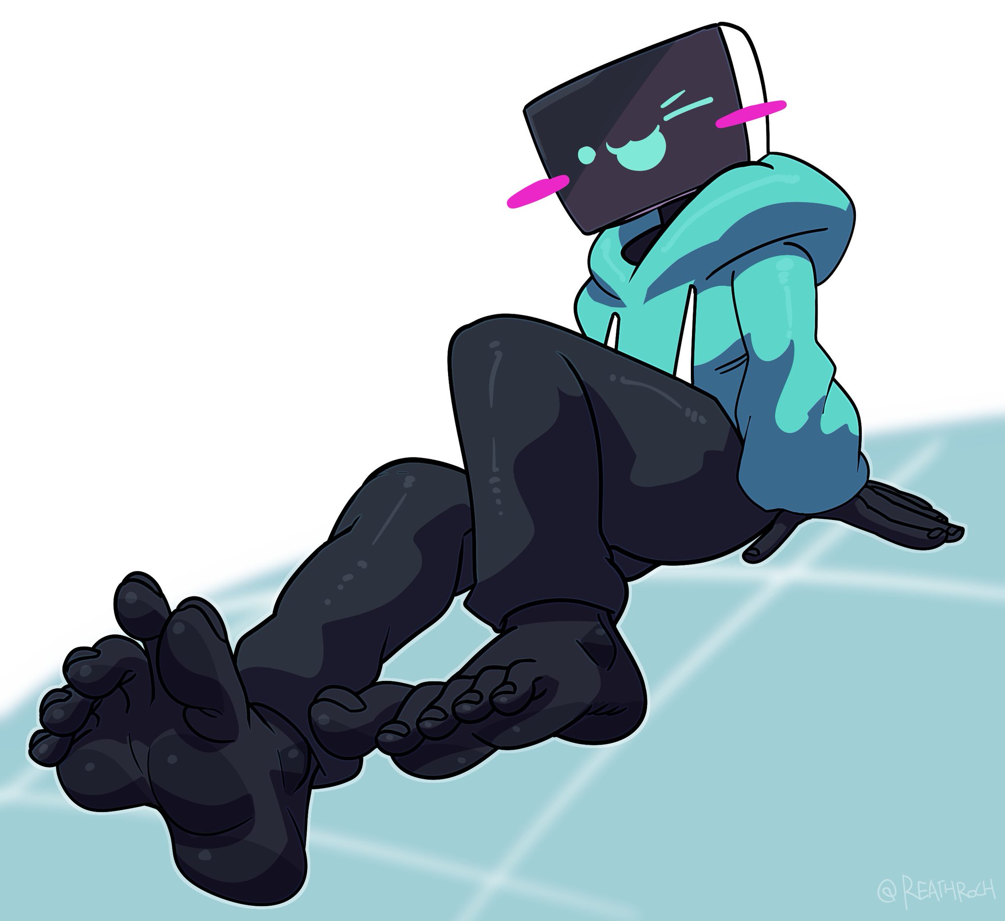 barefoot, clothed, clothing, feet, feet focus, female, foot fetish, foot focus, foreshortening, hoodie, minbitt, reathroch, youtube, youtuber