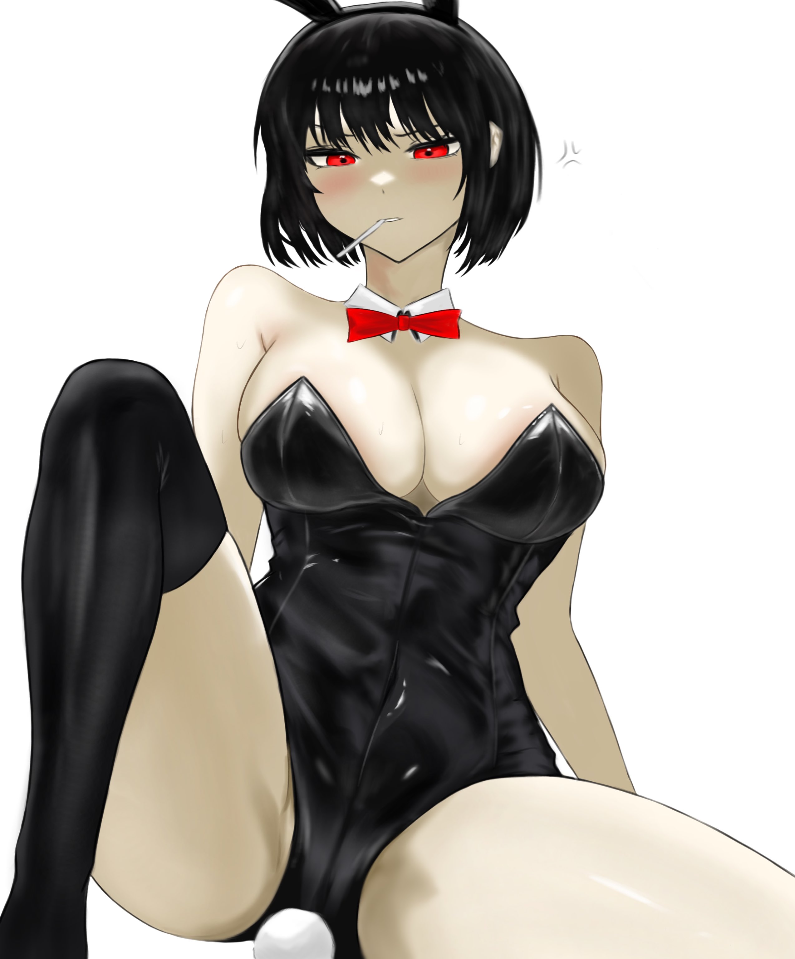 1girls, belly, breasts, bunny girl, bunnysuit, female, female only, huge breasts, human, large breasts, limbus company, pmlbtmlorlc, project moon, revealing clothes, ryoshu (limbus company), solo, solo female, standing, voluptuous