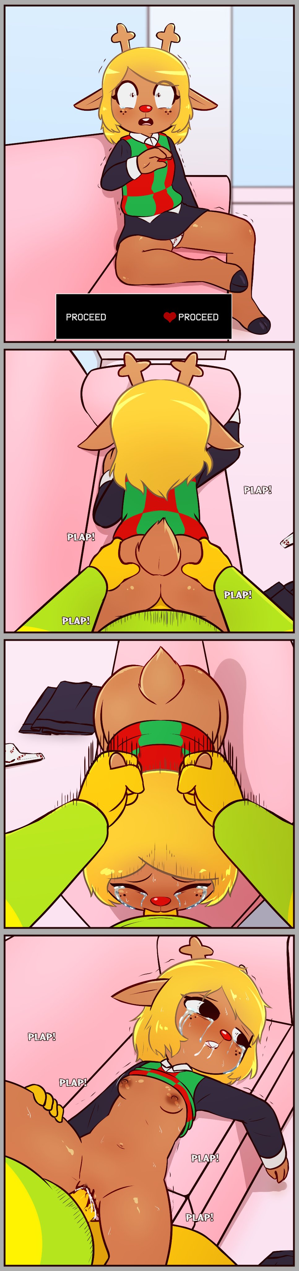 1boy, 1girls, 2026, anthro, antlers, artist request, ass, blonde hair, blowjob, breasts, brown body, brown fur, couch, crying, crying with eyes open, cum, cum in pussy, cum inside, deer, deltarune, deltarune chapter 4, dialogue, dialogue box, digital media (artwork), english text, female, hair, hi res, human, kris (deltarune), lenoe4e, long hair, mammal, mind control, new world deer, nipples, noelle holiday, on couch, penetration, penis, pov, pov male, pussy, rape, raped female, reindeer, saliva, sex, snowgrave, tears, text, twitter link, undertale (series)