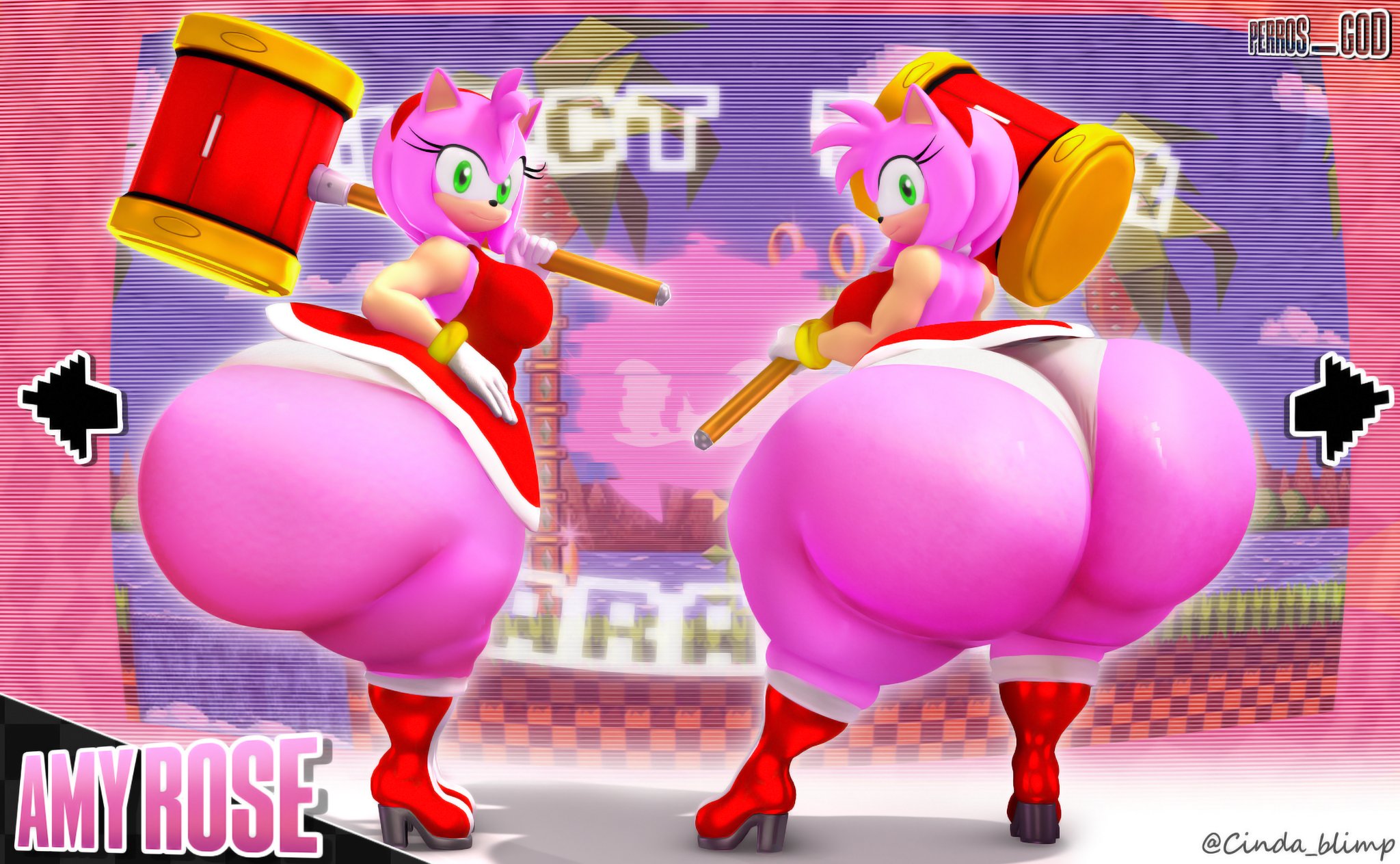 1girls, 3d, 3d (artwork), 3d model, amy rose, anthro, artist name, artist signature, ass, backview, big ass, big butt, boots, bubble ass, bubble butt, cindablimp, enormous ass, enormous butt, fat ass, female, female only, green eyes, hammer, hedgehog, high heel boots, holding object, holding weapon, huge ass, huge butt, hyper ass, large ass, massive ass, massive butt, multiple views, perros god, pink body, red dress, round ass, round butt, side view, solo, solo female, sonic (series), sonic the hedgehog (series), text, thick ass, thick hips, thick thighs, thunder thighs, wide hips