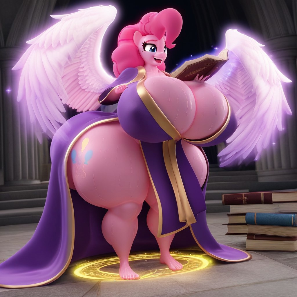 ai generated, anthro, bimbo, bimbofication, bottomless, female, friendship is magic, gooner dimension, holding book, my little pony, pinkie pie (mlp), robes, thick thighs
