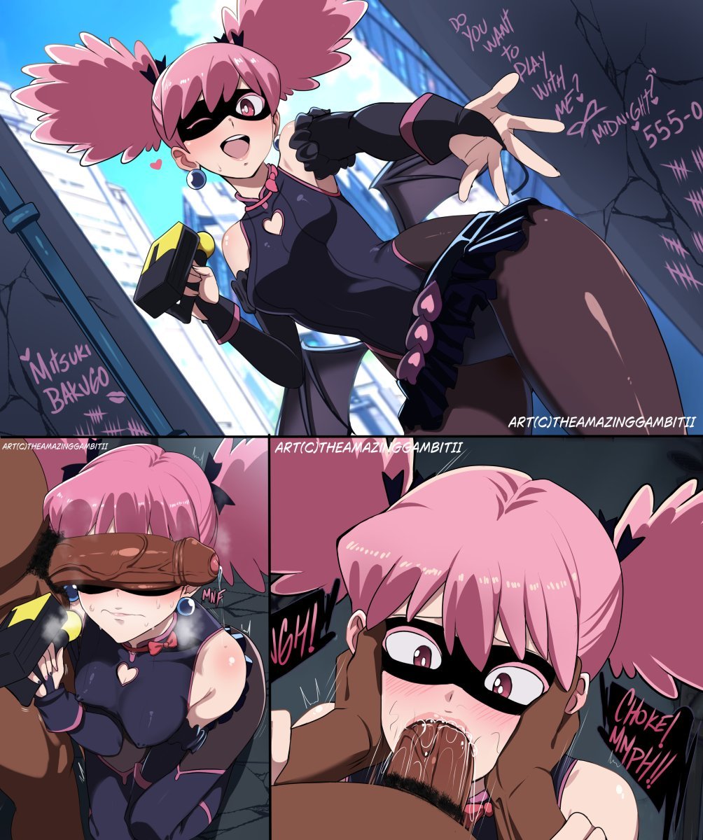 1boy 1girls blowjob boku_no_hero_academia dark-skinned_male dark_skin fellatio fellatio_from_feral female haneyama_kazuho male my_hero_academia oral oral_sex pale-skinned_female pale_skin pink_hair pop_step the_amazing_gambit vigilante:_my_hero_academia_illegals