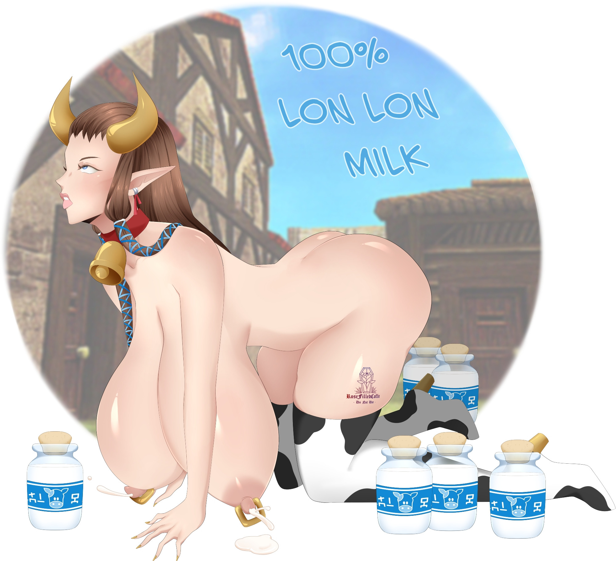ass, ass up, bell, bell collar, big breasts, braid, braided hair, brainwashed, breasts, brown hair, completely nude, cow, cow girl, cow girl outfit, cow horns, cow print, cow print legwear, cow print thighhighs, cowbell, ear piercing, earrings, enslaved royal, female, female focus, female only, hanging breasts, high heel boots, high heels, horn, horned humanoid, horns, hucow, huge breasts, human cattle, hylian, hylian ears, lactating, lactating nipples, lactation, lactation without expressing, large breasts, long hair, milk, milk bottle, milk squirt, nintendo, nipple piercing, nipples, nude, nude female, ocarina of time, on all fours, on hands and knees, on knees, oversized breasts, pierced ears, pierced nipples, piercing, pointy ears, princess, princess zelda, rosefilledcoffin, slave, slave collar, slave girl, solo, solo female, solo focus, the legend of zelda, thick thighs, thigh highs, thighhigh boots, thighhighs, thighhighs only, thighs, twilight princess, zelda (twilight princess)