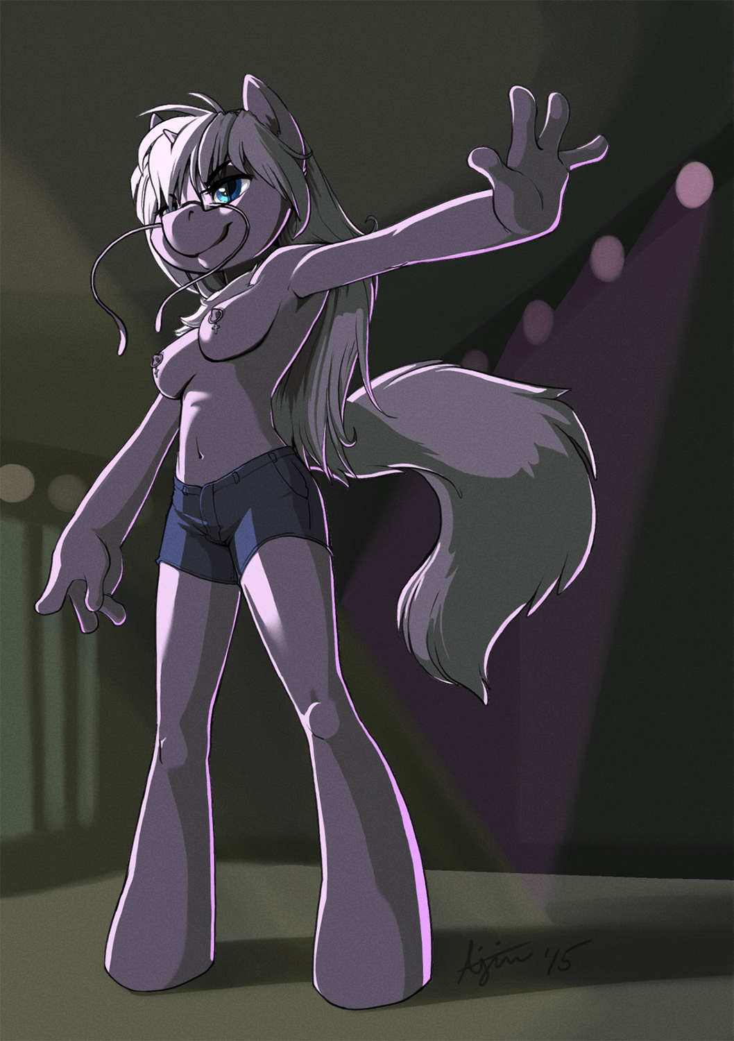 ajin breasts clothed clothing equine eyewear female glasses half-dressed horn horse hotpants mammal mane my_little_pony nerd nhala_levee nipples nude piercing pony topless whiskers