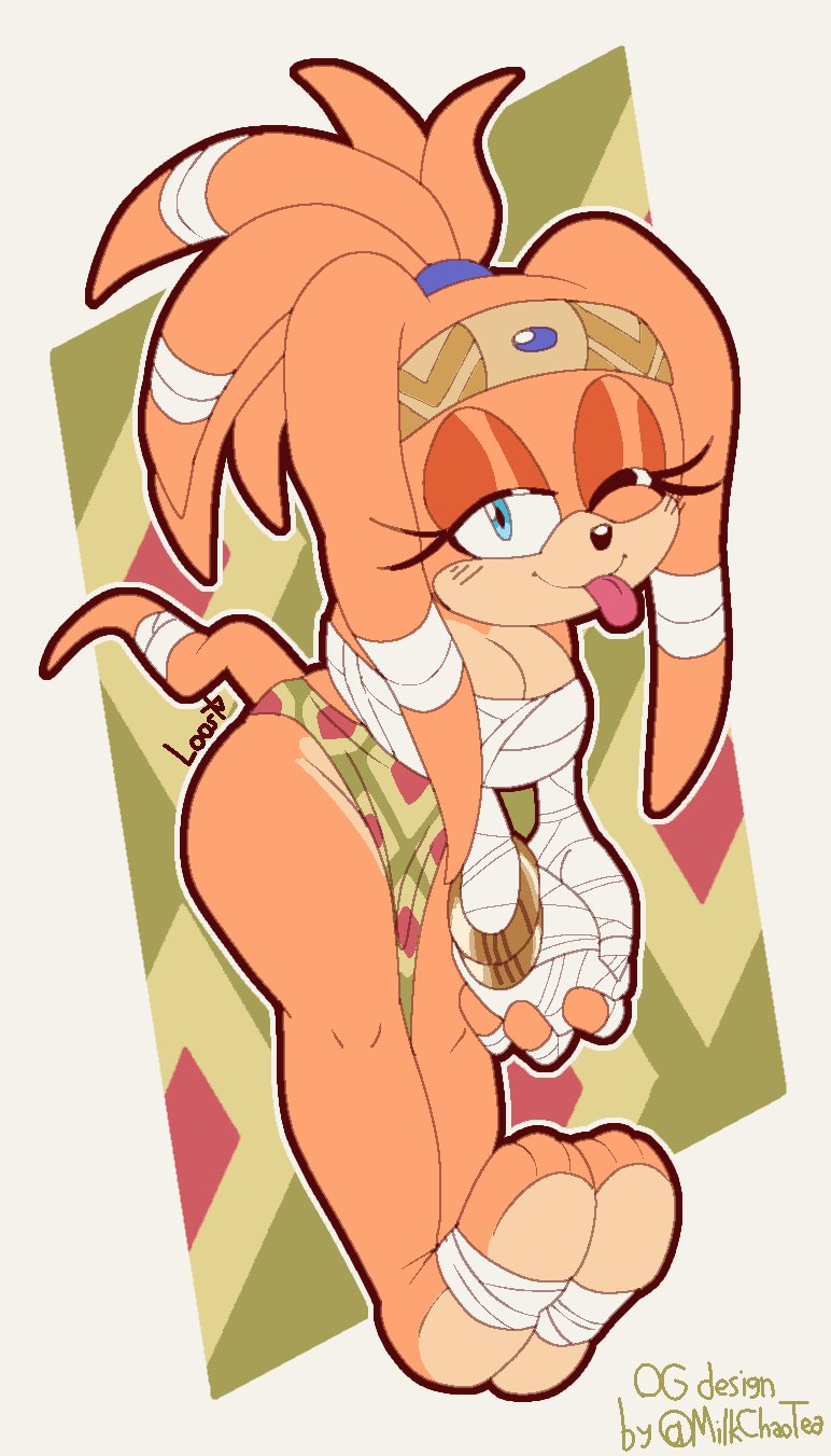 2025, 2d, 2d (artwork), animal, anthro, ass, bandage, big ass, blue eyes, blush, breasts, cleavage, clothing, eyelashes, female, leaning forward, looking at viewer, lustree, mammal, medium breasts, sonic (series), sonic adventure, sonic the hedgehog (series), source, tail, teasing, tikal the echidna, tikal the echidna (milkchaotea), tongue, tongue out, twitter link, winking at viewer