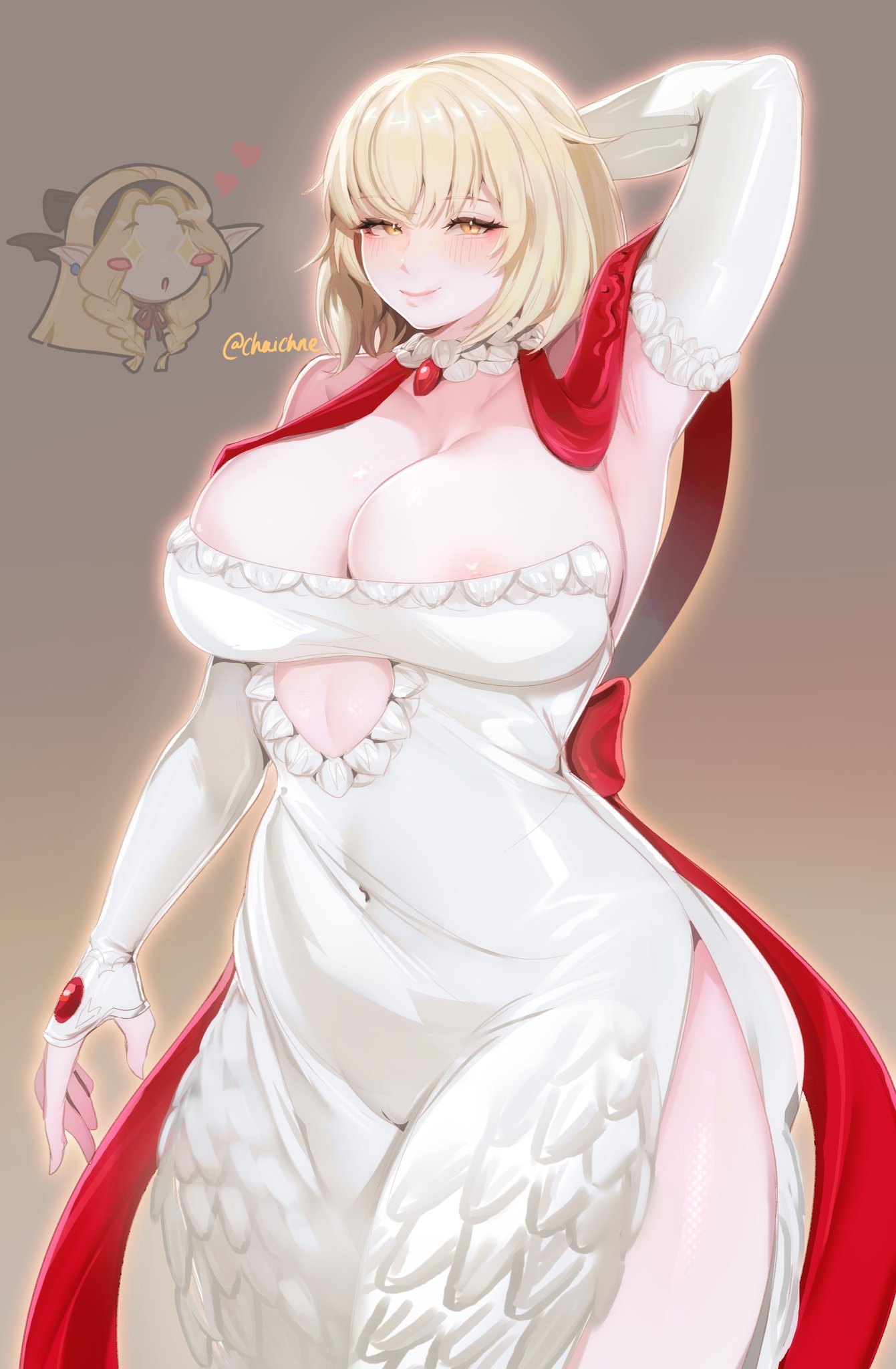 1girls areola_slip breasts chaichne dress dungeon_meshi falin_touden female female_focus female_only large_breasts light-skinned_female light_skin looking_at_viewer solo thick_thighs thighs wide_hips