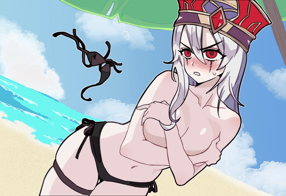 1girls blizzard_entertainment covering_breasts female female_only human human_(world_of_warcraft) light-skinned_female light_skin sally_whitemane solo topless warcraft white_hair world_of_warcraft