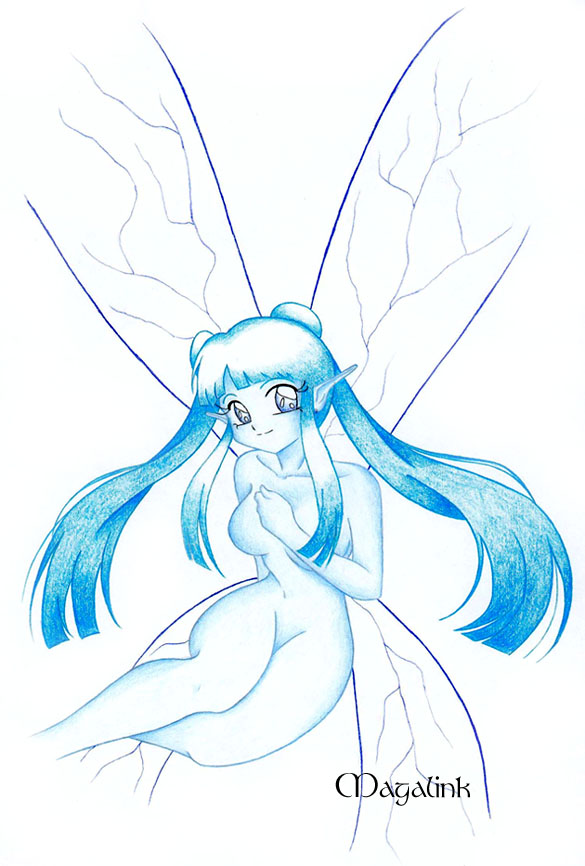 1girls blue_hair blue_skin breasts fairy large_breasts magalink navi nude ocarina_of_time sketch straight_hair the_legend_of_zelda wings