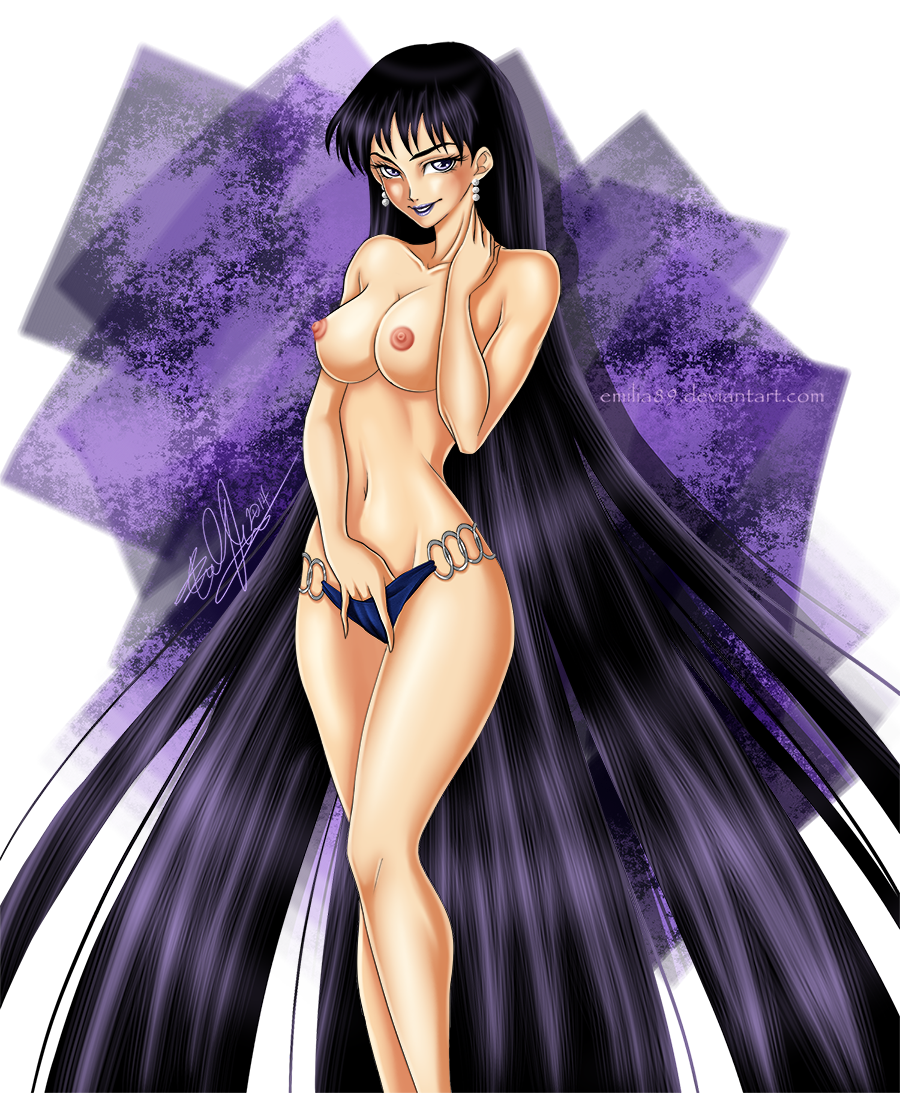 1girls 2014 bishoujo_senshi_sailor_moon black_hair breasts death_busters earrings emilia89 eyelashes female hand_in_panties hotaru_tomoe lipstick long_hair looking_at_viewer masturbation medium_breasts mistress_9 nipples pale-skinned_female pale_skin panties parted_lips purple_eyes purple_hair smile solo standing topless two_tone_hair underwear very_long_hair villainess wide_hips