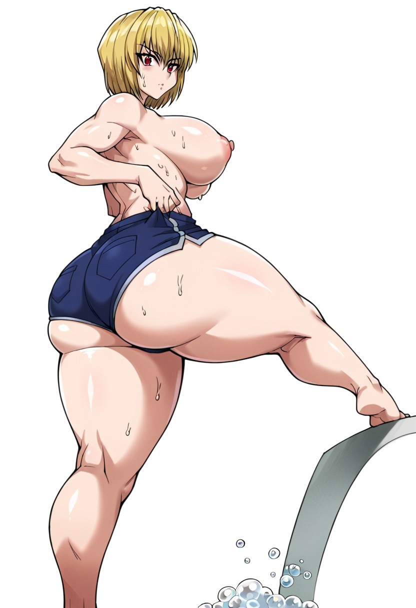 1girls ai_generated big_ass big_breasts blonde_hair blush breasts erect_nipples female female_kurapika hi_res huge_ass human hunter hunter_x_hunter kurapika large_breasts light-skinned_female light_skin looking_at_viewer mtf_transformation nipples short_hair shorts shounen_jump solo tagme thick_thighs topless wide_hips