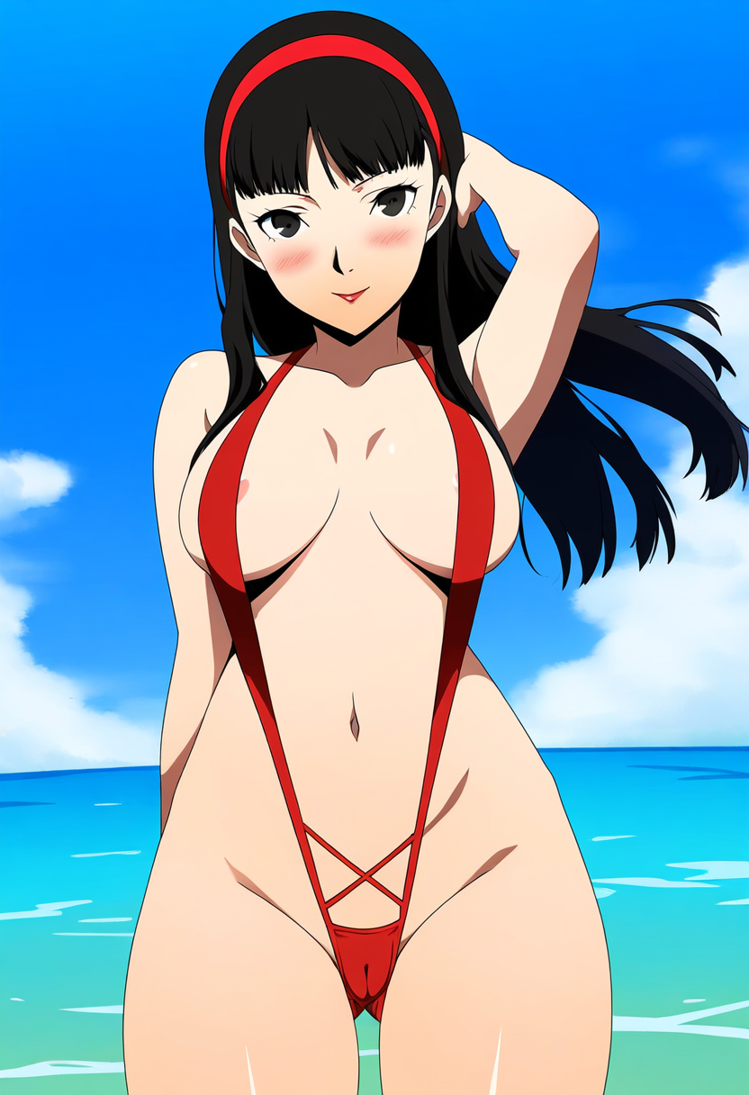 ai_generated alternate_costume amagi_yukiko atlus breasts female female_only nai_diffusion persona persona_4 ryu_ai sling_bikini solo stable_diffusion swimsuit