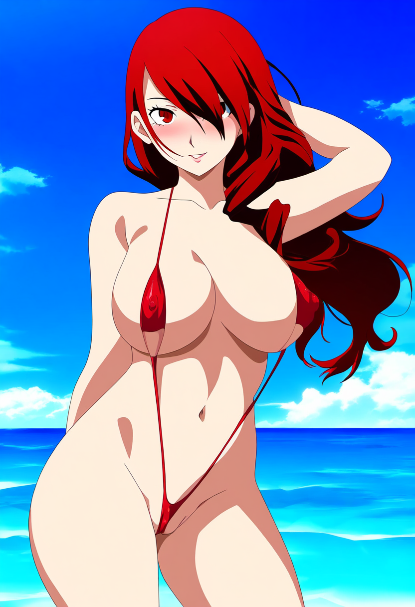 1girls ai_generated alternate_costume atlus beach breasts female female_focus female_only light-skinned_female light_skin long_hair long_hair_female looking_at_viewer megami_tensei mitsuru_kirijo nai_diffusion persona persona_3 pinup red_eyes red_eyes_female red_hair red_hair_female red_sling_bikini ryu_ai sega sling_bikini solo solo_female solo_focus stable_diffusion swimsuit