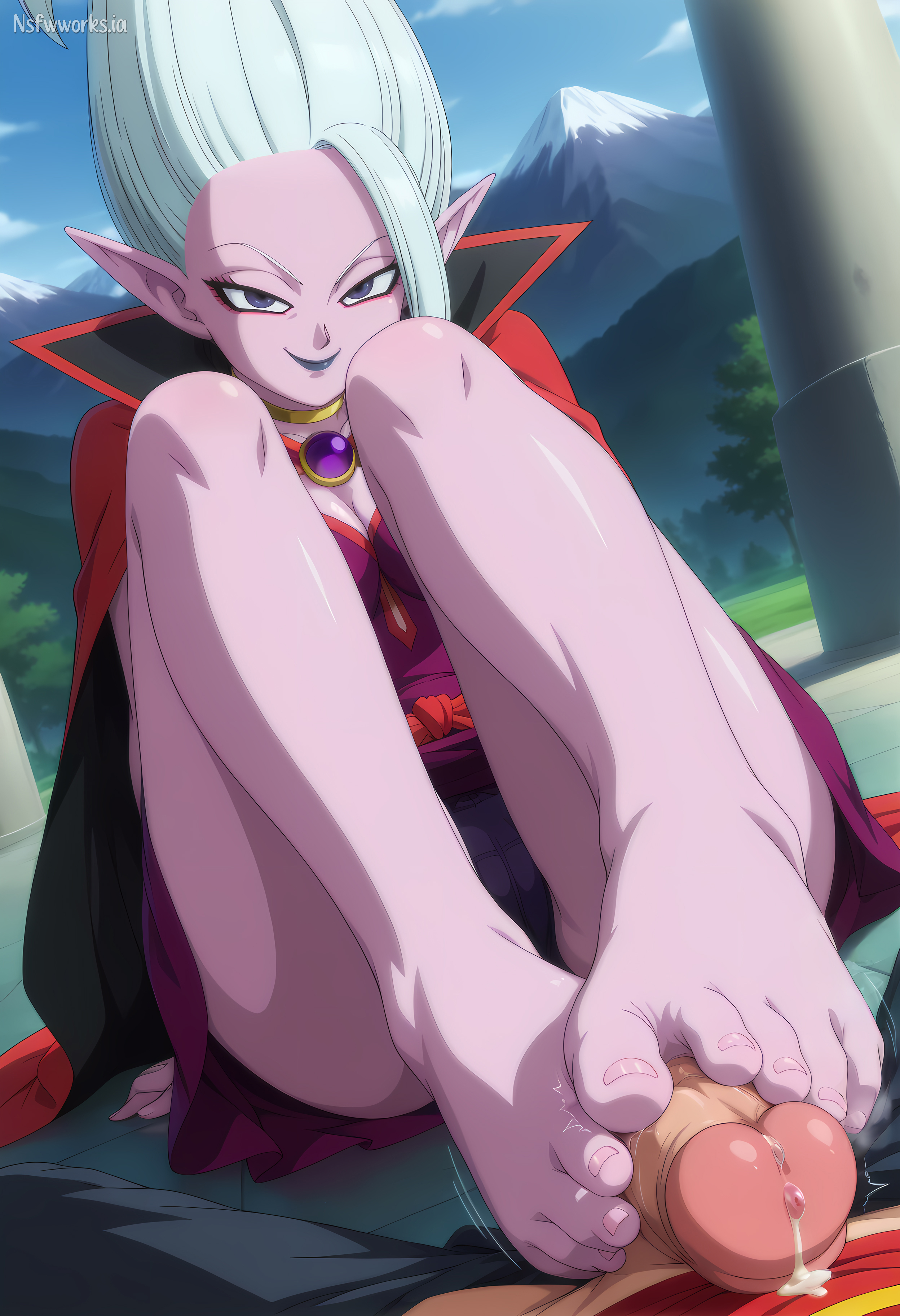 1girls, ai generated, arinsu, blue lipstick, cum, dr. arinsu, dragon ball, dragon ball daima, dragon ball super, dragon ball z, erect penis, erection, excited female, excited male, feet, feet fetish, female, female feet, foot fetish, footjob, glind, lipstick, makeup, male, masturbation, no bra, nsfwworks.ia, panties, penis, pink body, pink skin, precum, purple eyes, purple panties, red cape, red clothing, toenails, toes, white hair