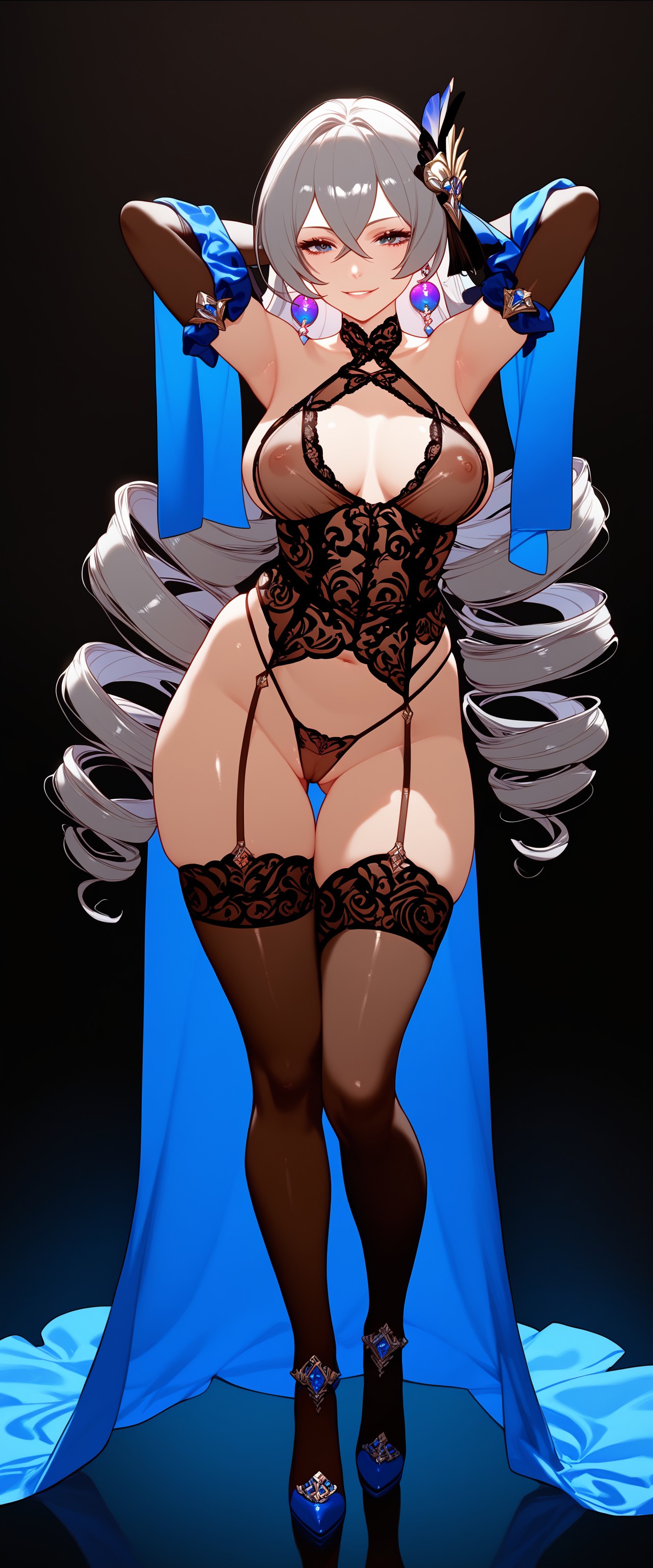 ai generated, bronya rand, female, honkai (series), honkai: star rail, lingerie, stockings, thighs
