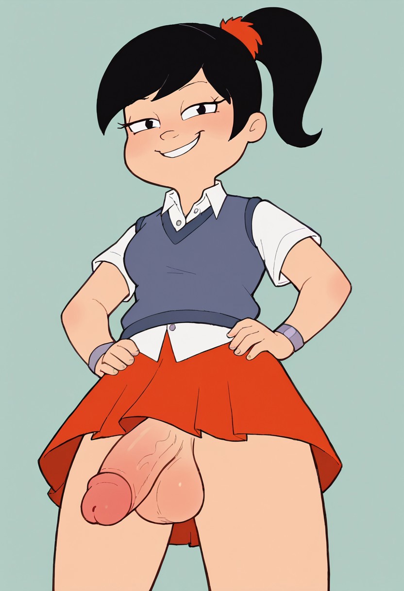 1futa ai_generated akiko_yoshida american_dad balls black_eyes black_hair cartoon dickgirl futanari legs legs_up penis small_breasts solo solo_futa