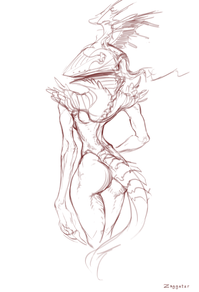 armor ass breasts dragon facing_away female headgear helmet knight nude scalie shoulder_pads sketch tail_armor thin_waist wide_hips winged_helmet zaggatar