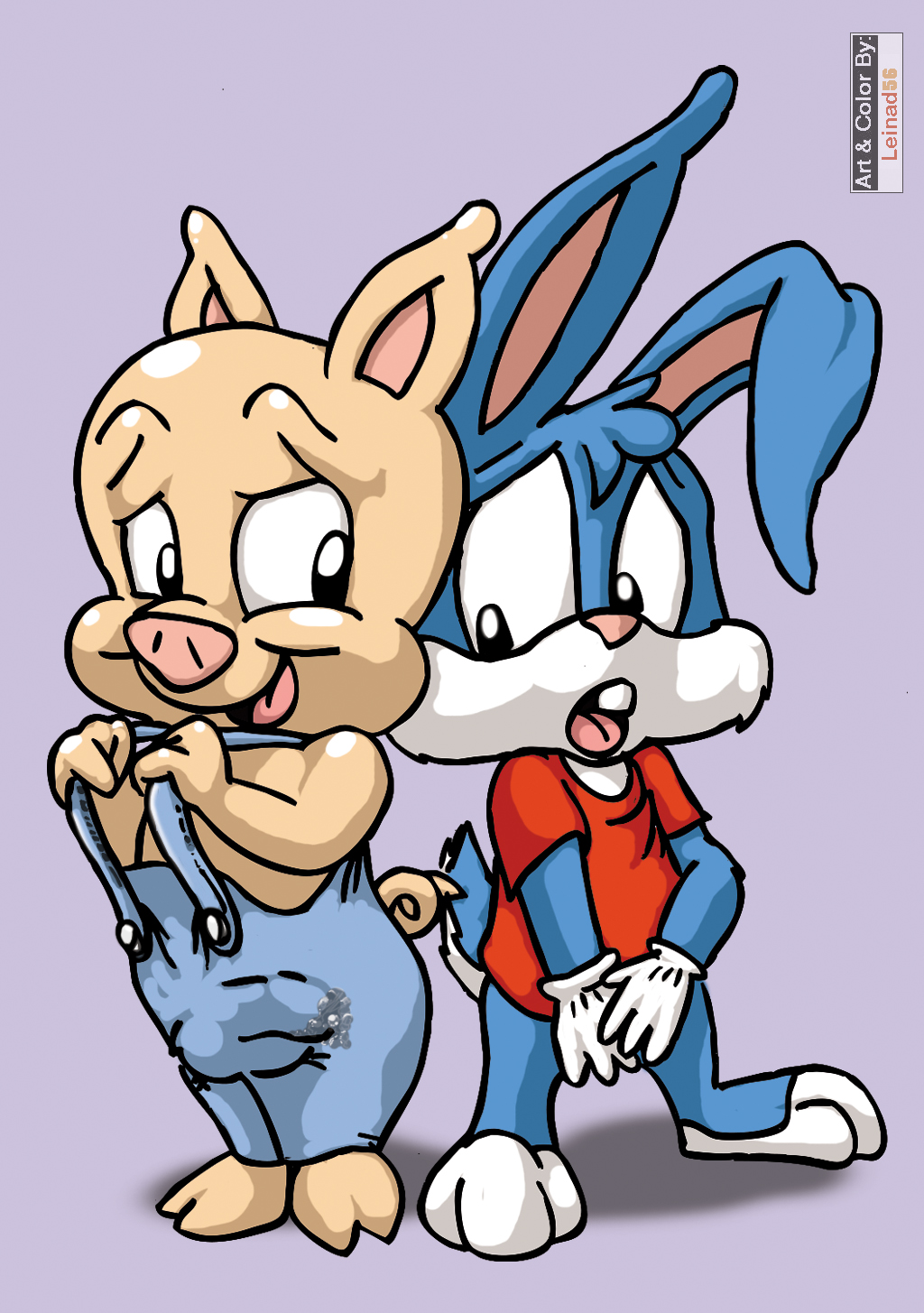 anthro blue_fur bottomless buster_bunny clothed clothing cum fur furry furry_only half-dressed hampton_j_pig lagomorph leinad56 male_only mammal penis pig porcine rabbit tiny_toon_adventures warner_brothers