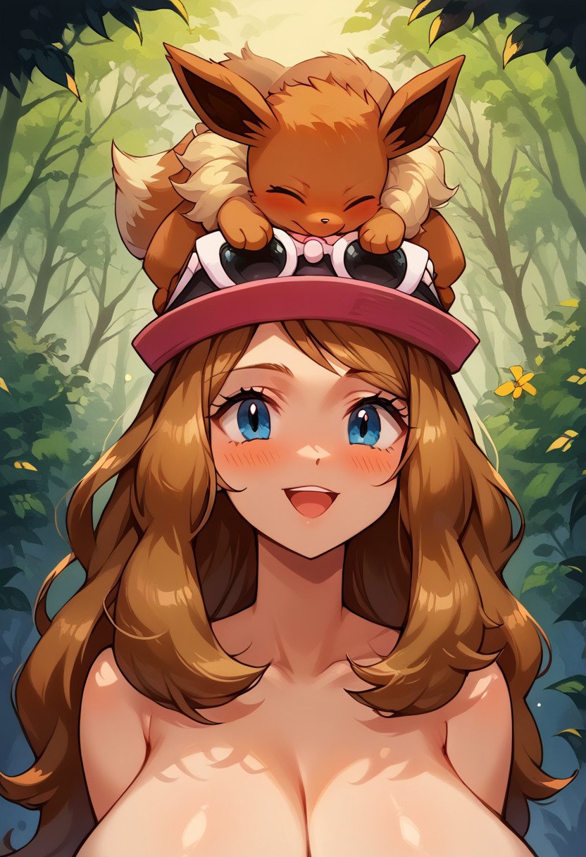 ai_generated eevee pokemon pokemon_(species) pokemon_xy pokemon_xy_(anime) serena_(pokemon) serena_(pokemon_games)