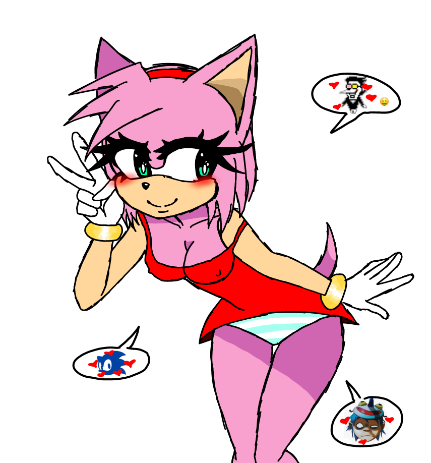 1girl 1girls 2024 2d_(gorillaz) amy_rose artist_request breasts child_bearing_hips clothing deltarune dress erect_nipples erect_nipples_under_clothes female gorillaz green_eyes headband panties peace_sign pink_fur red_dress red_headband short_dress smile softcore solo sonic_(series) sonic_the_hedgehog sonic_the_hedgehog_(series) spamton_g._spamton spamton_g_spamton suggestive thick_thighs thought_bubble transparent_background