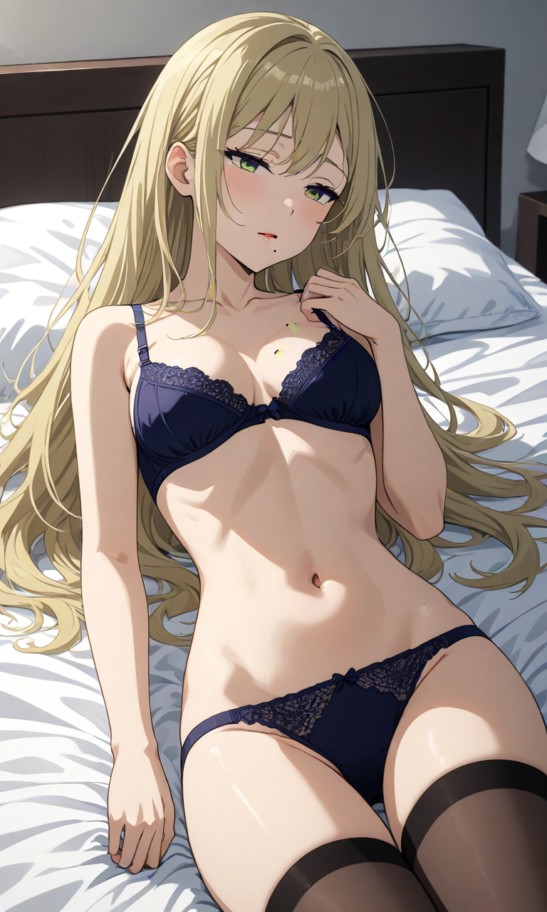 1female 1girls ai_generated bra commentary_request english_commentary female female_only hi_res highres konuki_sayo laying_on_bed light-skinned_female light_skin make_heroine_ga_oo_sugiru! milf mixed-language_commentary panties solo solo_female very_high_resolution