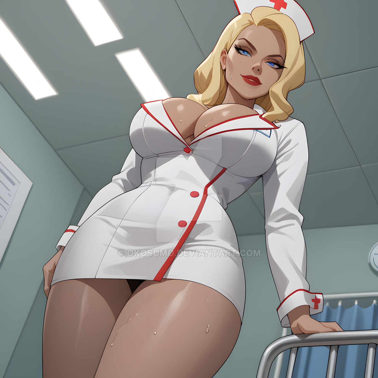 1girls ai_generated black_canary blonde_female blonde_hair blonde_hair blonde_hair_female blue_eyes curvaceous curvaceous_body curves curvy curvy_body curvy_female curvy_figure dc dc_comics deviantart dinah_lance female female female_only green_arrow_(series) hourglass_figure light-skinned_female light_skin nurse nurse_cap nurse_clothing nurse_hat nurse_outfit nurse_uniform okosumo solo solo_female voluptuous voluptuous_female watermark