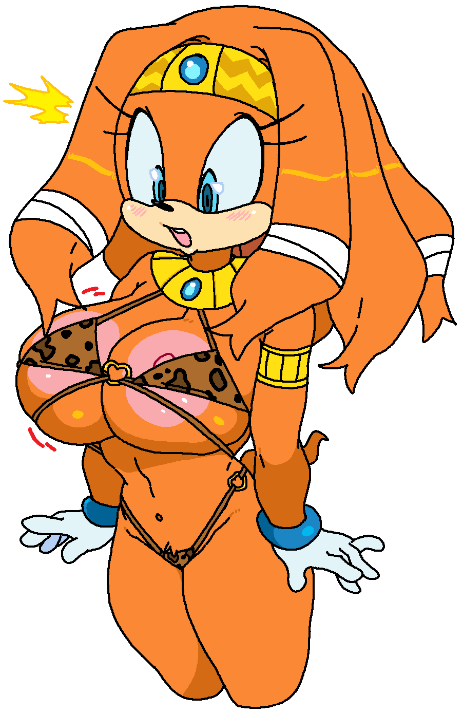 1girls areolae big_breasts bikini breasts busty cassettedream echidna female female_only huge_breasts large_breasts leopard_print nipple_slip nipples solo sonic_(series) sonic_the_hedgehog_(series) swimsuit thick_thighs tikal_the_echidna wide_hips