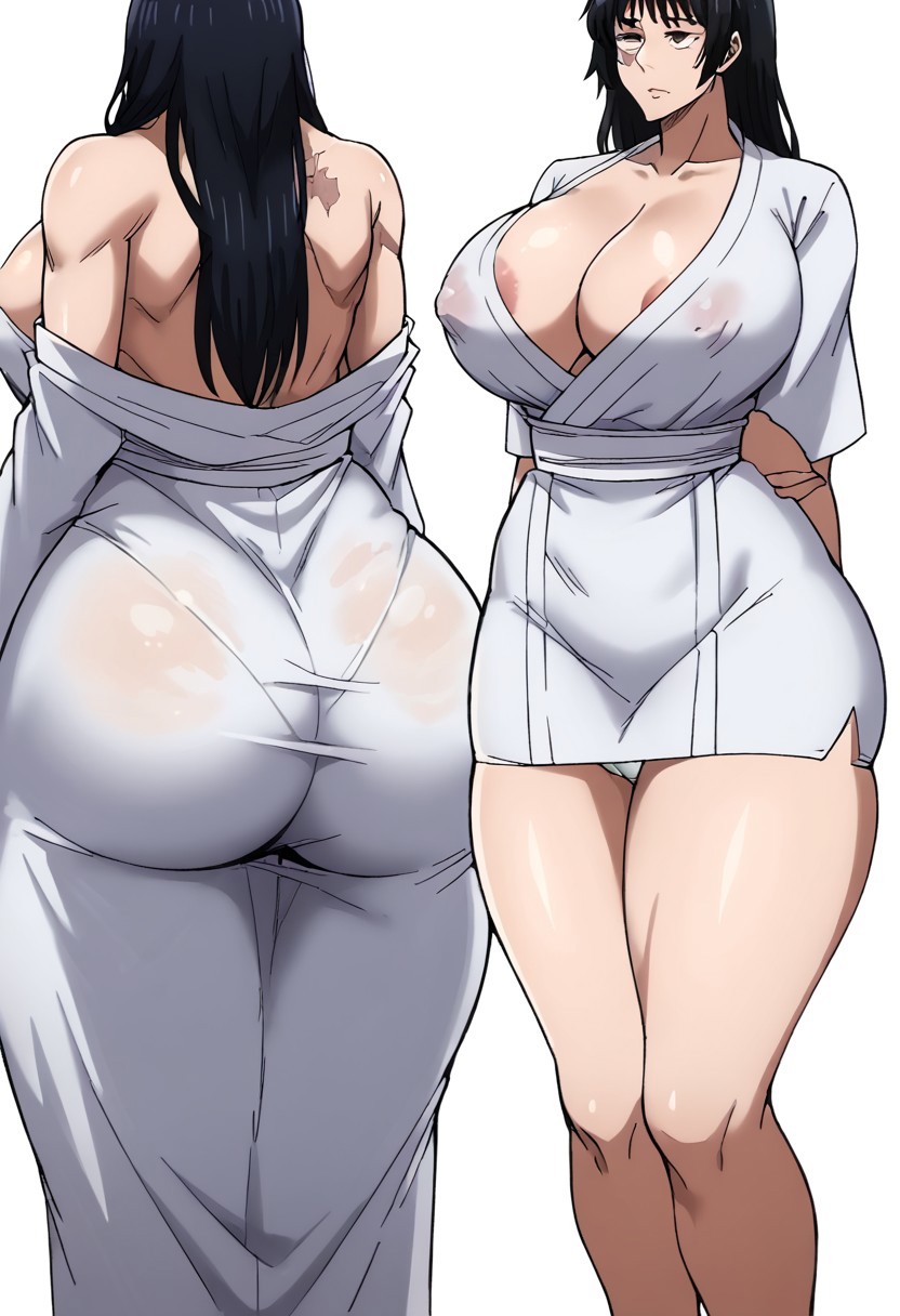 ai_generated bbw hourglass_figure huge_breasts jujutsu_kaisen lonlong_l multiple_views scar_across_eye tagme utahime_iori